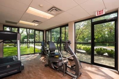 Exercise equipment in a well-lit fitness room