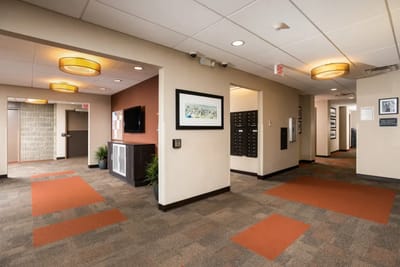 Interior view of a senior living facility hallway