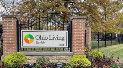 Facility logo at the entrance with colorful design