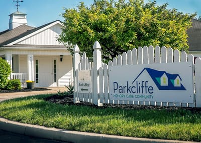 Exterior view of Parkcliffe Memory Care Community entrance