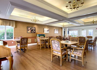 Interior dining room with tables and chairs