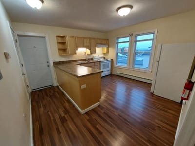 Interior view of a kitchen in a living unit