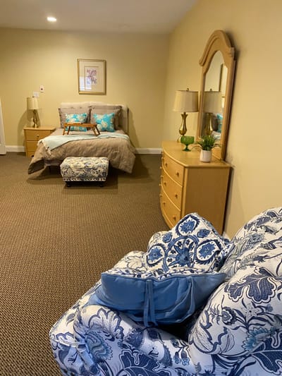 Cozy resident bedroom with comfortable furnishings