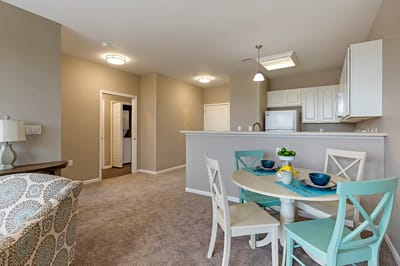 Interior view of a cozy senior living apartment