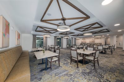 Bright dining area with modern furnishings