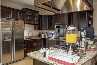 Well-equipped kitchen in a senior living facility
