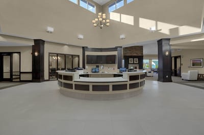 Modern reception area of a senior living facility