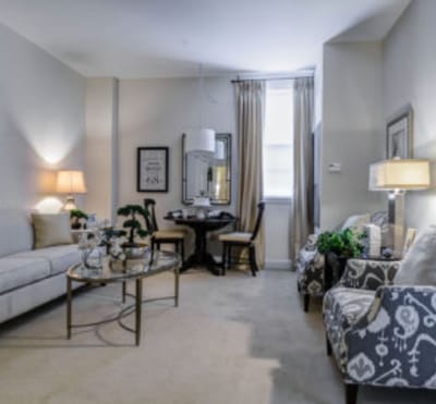 Cozy interior with seating and dining area