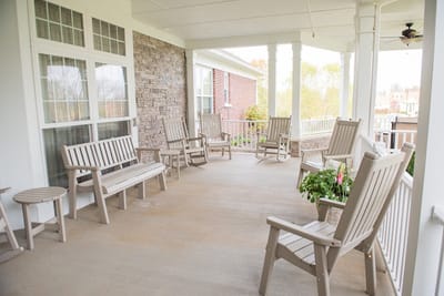 Outdoor patio area with seating
