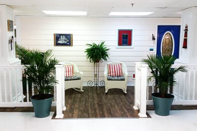 Welcoming interior lobby area with seating and plants