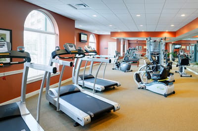 Interior fitness area with exercise equipment