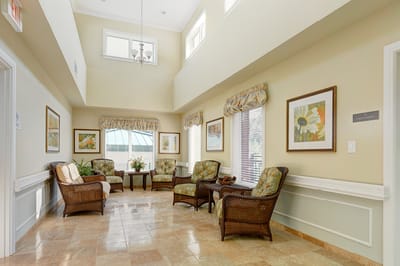Comfortable seating area in a well-lit common room