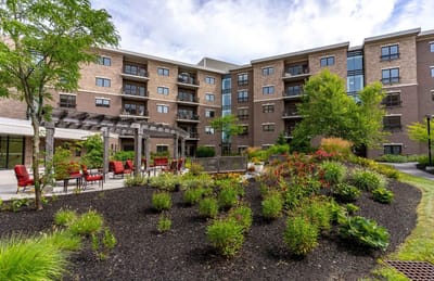 Beautiful garden area with seating and greenery