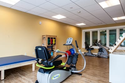 Interior view of a fitness area with exercise equipment