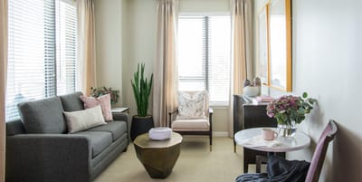 Bright interior lounge area with cozy seating