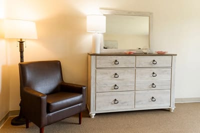 Interior view of a well-furnished room with a dresser