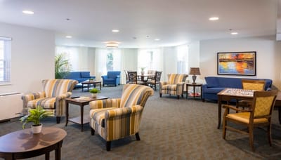 Bright and spacious common area with seating