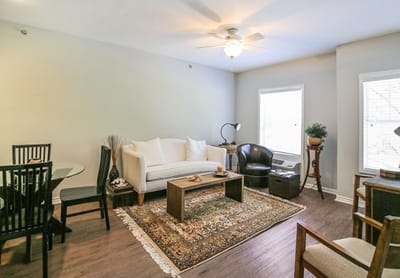 Cozy interior common area with seating and decor