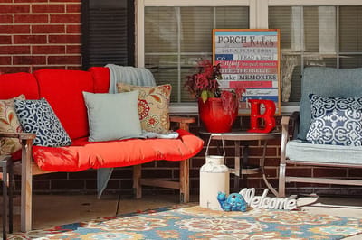 Outdoor seating area with decorative elements