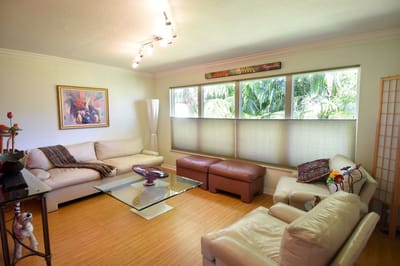 Bright and inviting common area with seating