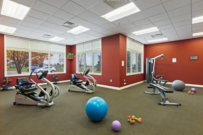 Fitness area with equipment and exercise balls