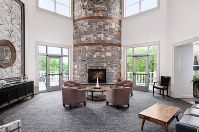 Bright and inviting common area with seating