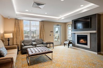 Cozy common area with fireplace and seating