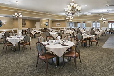 Dining area with tables set for meals
