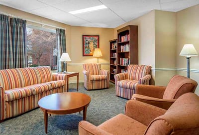 Bright interior lounge area with seating