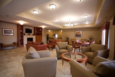 Common area of a senior living facility with seating