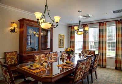Dining room with elegant decor and set table