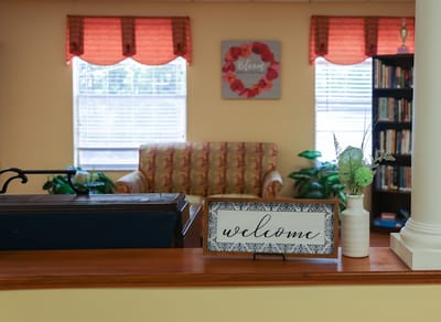 Interior view of a welcoming common area with seating
