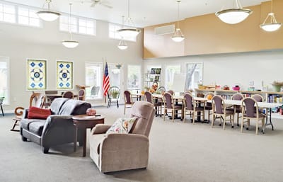 Common area with seating and dining tables
