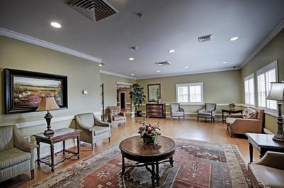Interior view of a common area with seating and decor