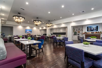 Bright dining area with modern furnishings