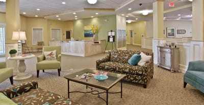 Bright interior of a common area in a senior living facility