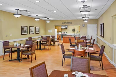 Dining area with tables set for meals