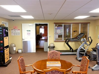 Interior view of a fitness area with equipment