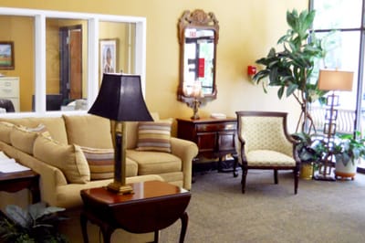 Cozy interior lounge area with seating and plants