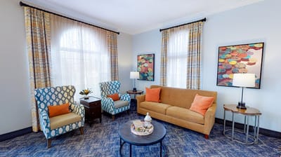Bright interior common area with comfortable seating