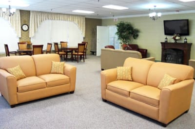 Interior view of a common area with sofas