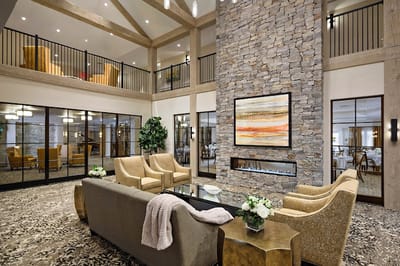 Bright and modern common area with cozy seating