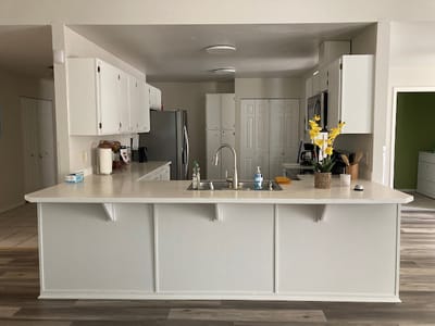 Bright kitchen area in a senior living facility