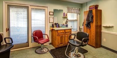 Interior view of a hair salon in the facility