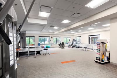 Inside view of a therapy and activity room with equipment