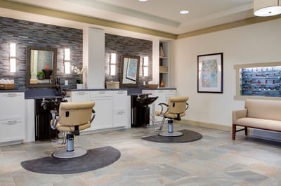 Modern hair salon area in an assisted living facility