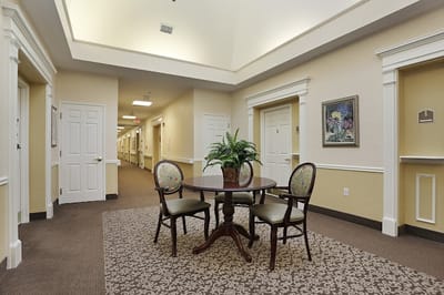 Interior common area with seating and decorative plant
