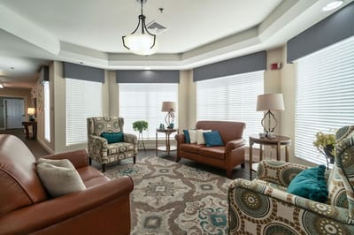 Bright and cozy common area with seating