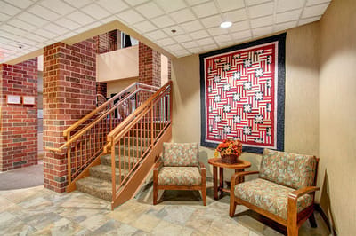 Bright and welcoming common area with seating