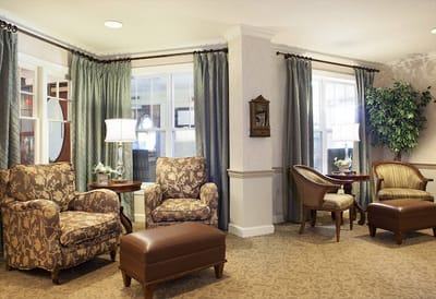 Interior of a cozy common area with seating